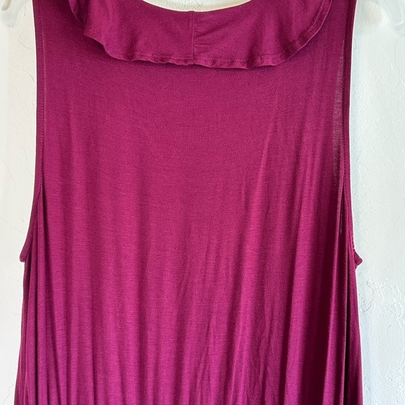 Apt. 9 Wine/Burgundy V-Neck Ruffle Sleeveless Maxi Dress with Side Slit Sz L - Picture 9 of 13